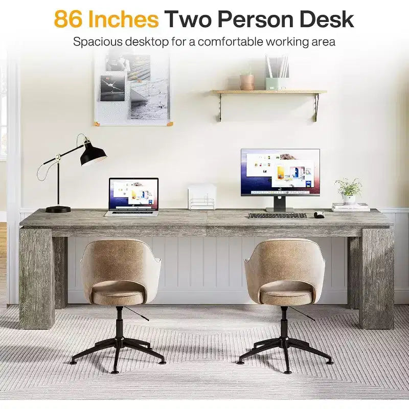 Bureau deux personnes de 86 pouces, poste de travail double moderne pour ordinateur de bureau à domicile