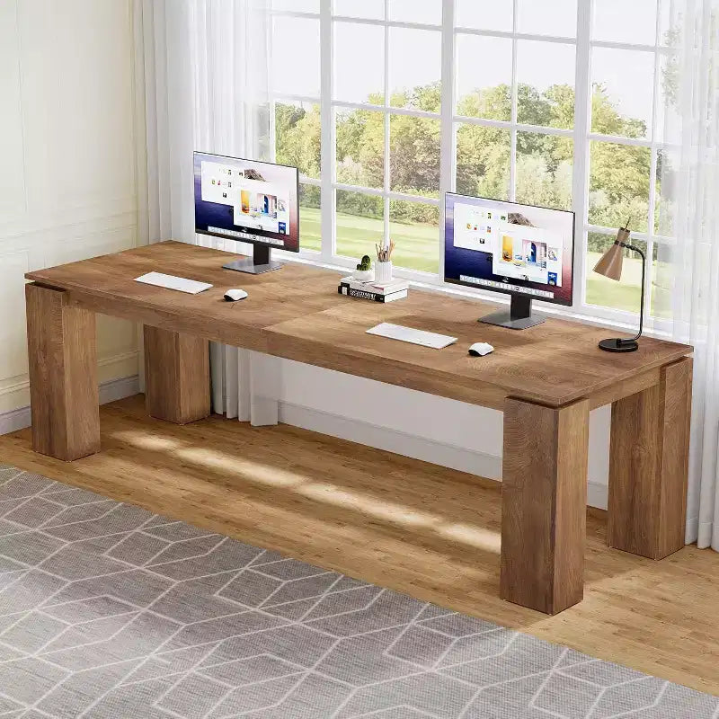 Bureau deux personnes de 86 pouces, poste de travail double moderne pour ordinateur de bureau à domicile