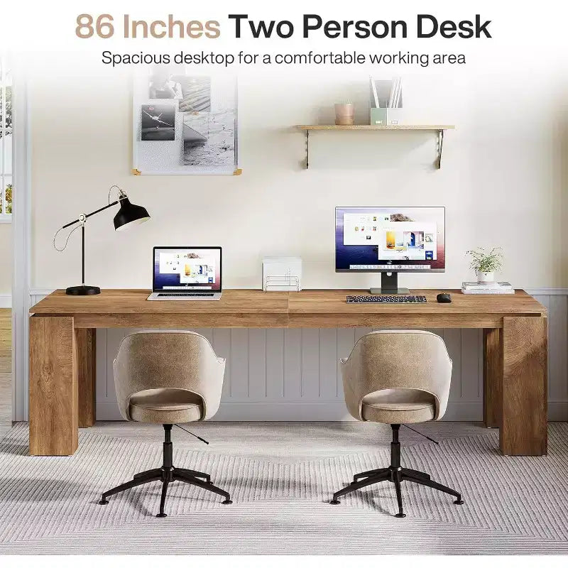 Bureau deux personnes de 86 pouces, poste de travail double moderne pour ordinateur de bureau à domicile