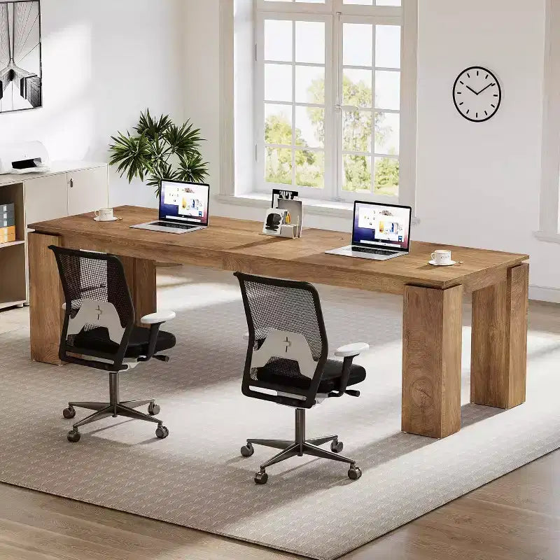 Bureau deux personnes de 86 pouces, poste de travail double moderne pour ordinateur de bureau à domicile