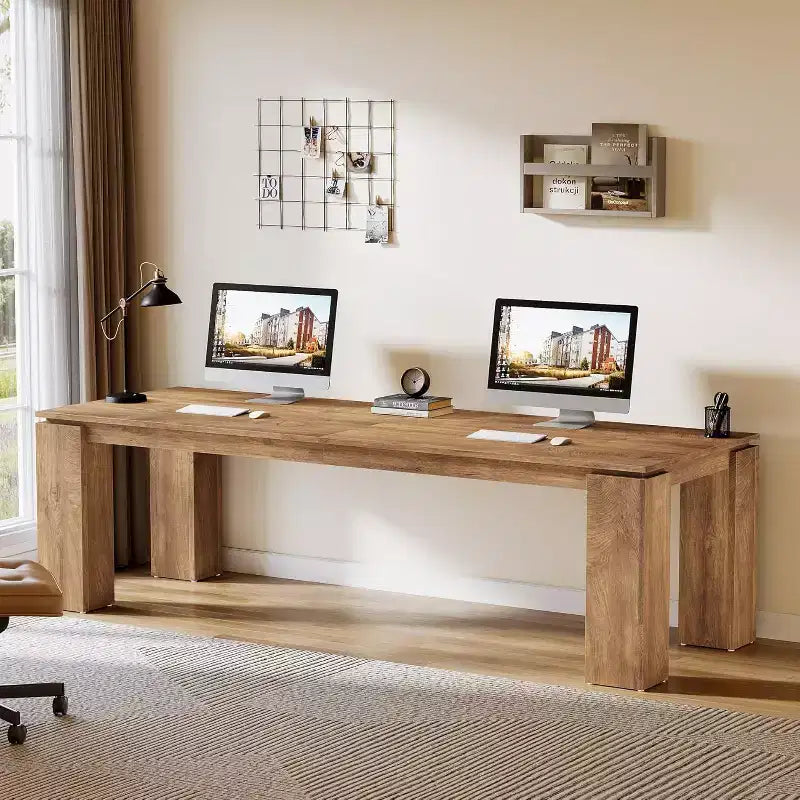 Bureau deux personnes de 86 pouces, poste de travail double moderne pour ordinateur de bureau à domicile