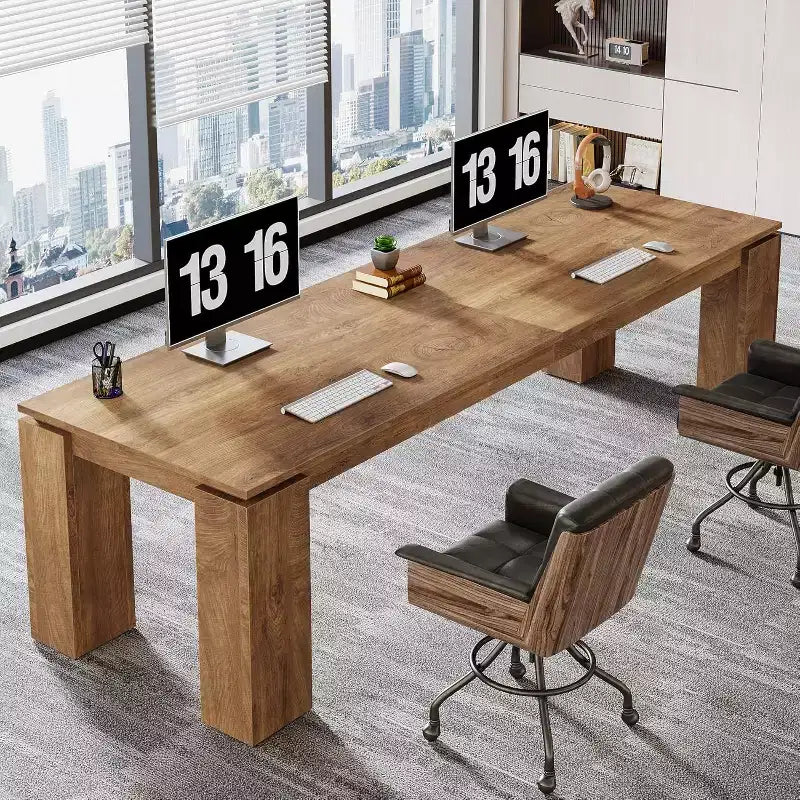 Bureau deux personnes de 86 pouces, poste de travail double moderne pour ordinateur de bureau à domicile