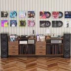 Meuble de rangement pour disques de style médiéval moderne avec tiroirs, peut contenir plus de 500 albums, armoire audio en bois et métal