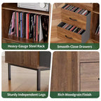 Meuble de rangement pour disques de style médiéval moderne avec tiroirs, peut contenir plus de 500 albums, armoire audio en bois et métal