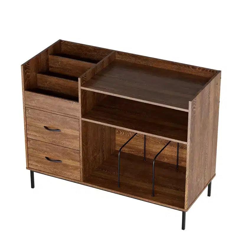 Meuble de rangement pour disques de style médiéval moderne avec tiroirs, peut contenir plus de 500 albums, armoire audio en bois et métal