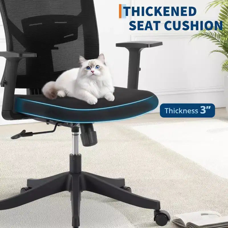 Fauteuil de bureau ergonomique noir en maille avec support lombaire réglable pour la maison et le bureau