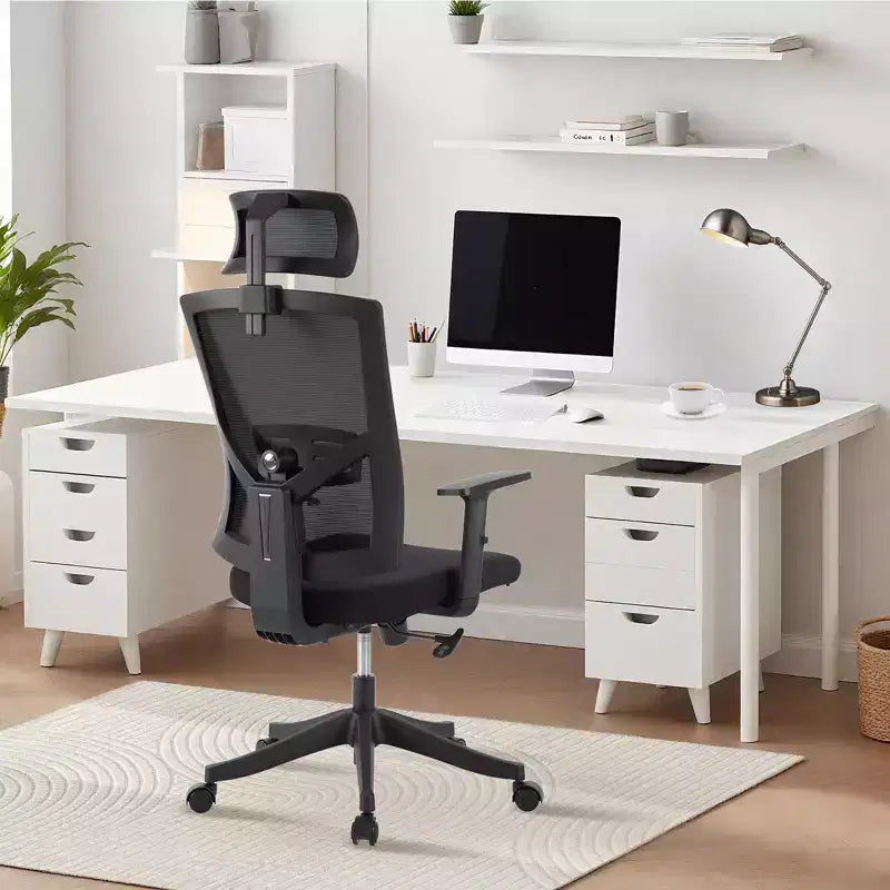 Fauteuil de bureau ergonomique noir en maille avec support lombaire réglable pour la maison et le bureau