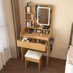Coiffeuse avec prise électrique, support pour sèche-cheveux et tabouret, 2 tiroirs et 5 étagères