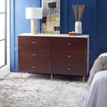 Commode 6 tiroirs, Fini Noyer/Blanc, Rangement moderne pour chambre à coucher