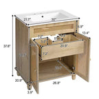 Table basse de rangement ronde rainurée de 80,8 cm, en pin massif avec portes coulissantes, finition noyer