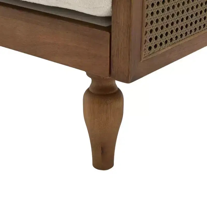 Canapé de causeuse du milieu du siècle avec revêtement doux, accoudoirs en rotin et pieds en bois, 2 places pour le salon