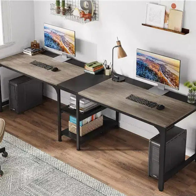Bureau d'ordinateur double de 229,87 cm pour télétravail, table d'étude pour deux personnes pour grand espace de travail