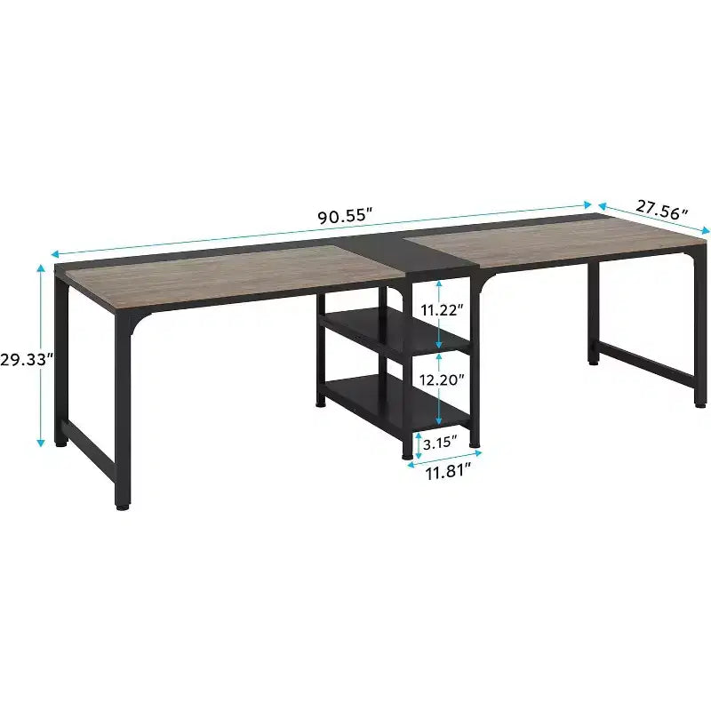 Bureau d'ordinateur double de 229,87 cm pour télétravail, table d'étude pour deux personnes pour grand espace de travail