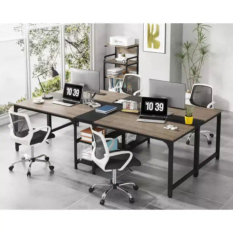 Bureau d'ordinateur double de 229,87 cm pour télétravail, table d'étude pour deux personnes pour grand espace de travail
