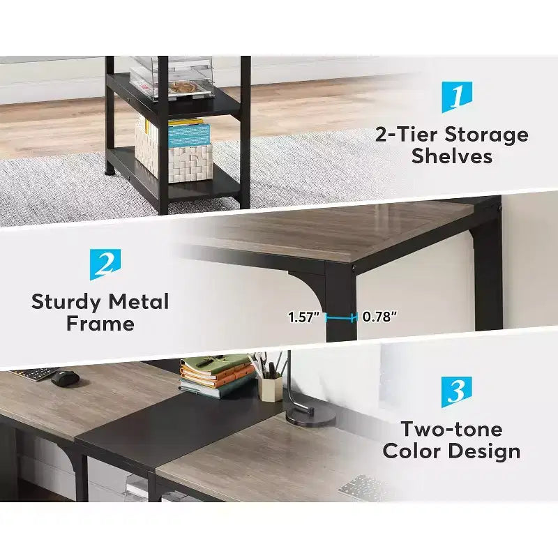 Bureau d'ordinateur double de 229,87 cm pour télétravail, table d'étude pour deux personnes pour grand espace de travail