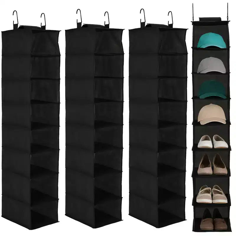 Lot de 3 rangements suspendus pour chaussures, 8 compartiments avec 2 crochets, gain de place