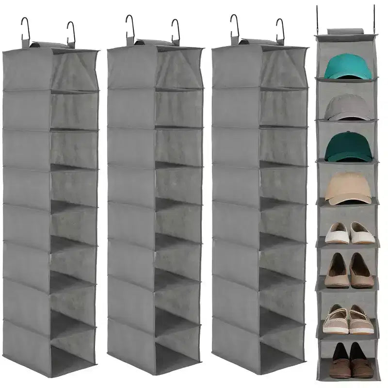 Lot de 3 rangements suspendus pour chaussures, 8 compartiments avec 2 crochets, gain de place