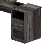 Bureau d'angle en L de 60 pouces, prises de courant, plateau relevable, armoire de rangement et lumières LED, gris
