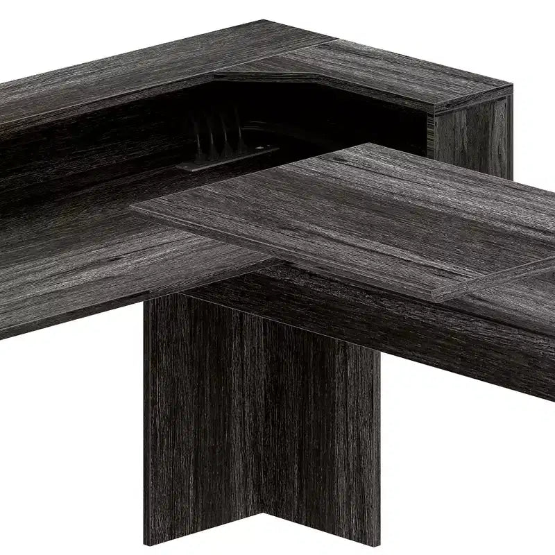 Bureau d'angle en L de 60 pouces, prises de courant, plateau relevable, armoire de rangement et lumières LED, gris