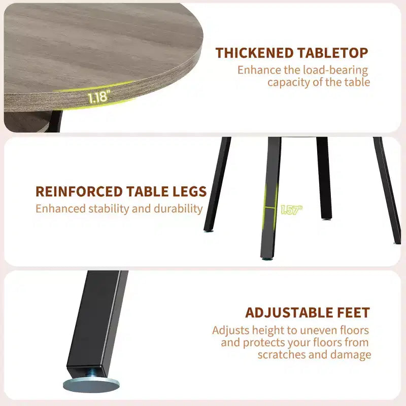 Table à manger ronde de 119 cm pour 4-6 personnes, table de cuisine de style ferme, table de dîner ronde avec étagère de rangement pour cuisine, salon (table uniquement)