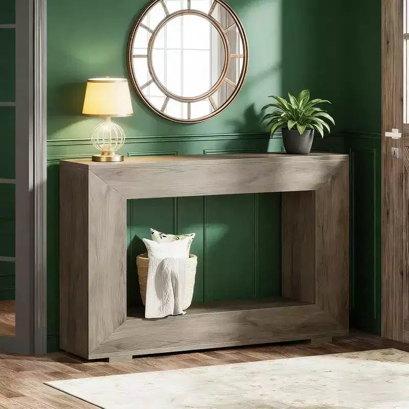 Console de ferme, table de canapé rustique en bois avec rangement pour entrée