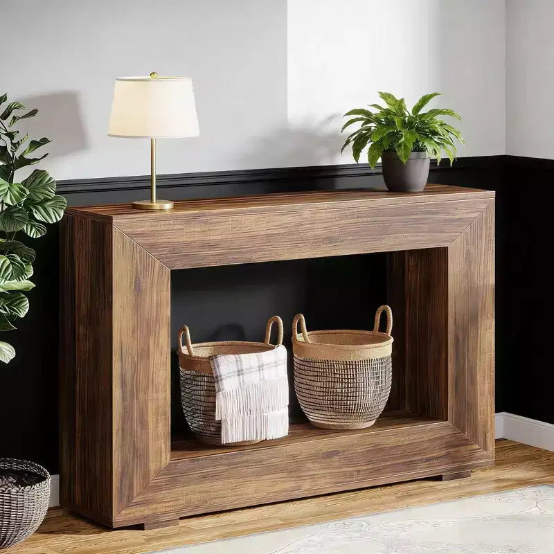 Console de ferme, table de canapé rustique en bois avec rangement pour entrée