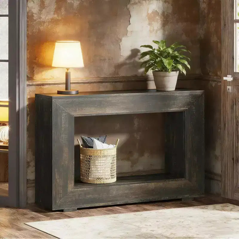 Console de ferme, table de canapé rustique en bois avec rangement pour entrée