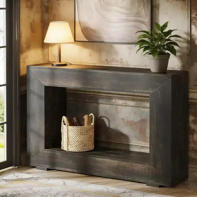 Console de ferme, table de canapé rustique en bois avec rangement pour entrée