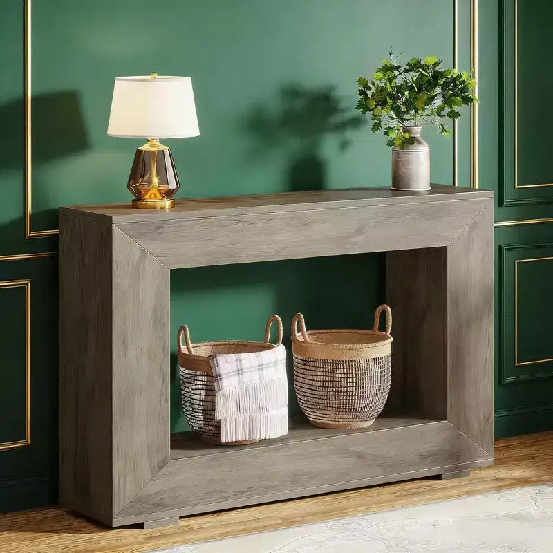 Console de ferme, table de canapé rustique en bois avec rangement pour entrée