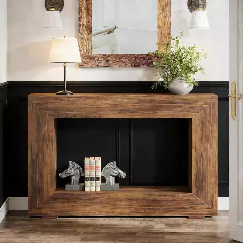 Console de ferme, table de canapé rustique en bois avec rangement pour entrée