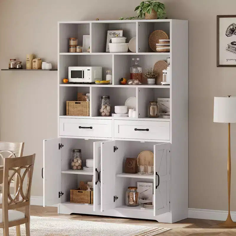 Bibliothèque haute de 71 po avec 2 tiroirs, étagère à livres en bois à 5 niveaux avec tablettes réglables, étagères de présentation ouvertes sur pied pour salon