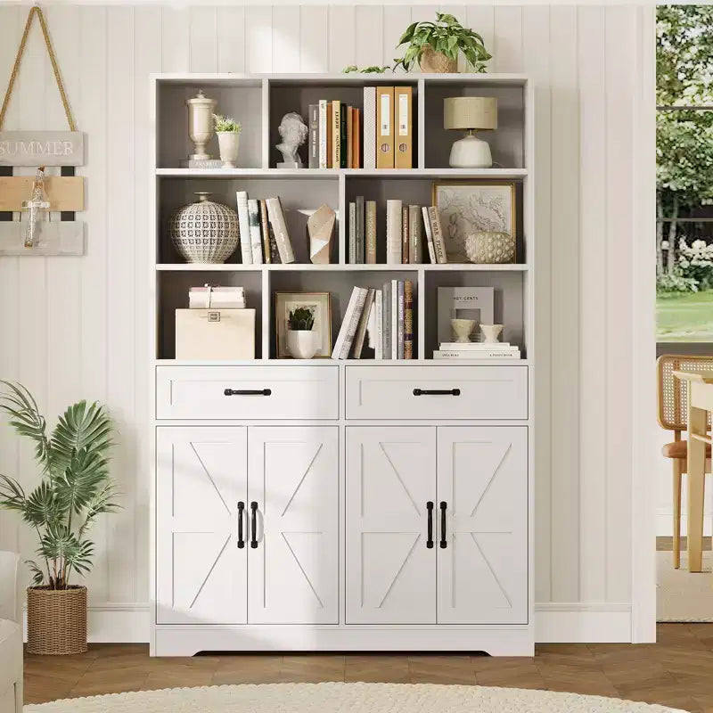 Bibliothèque haute de 71 po avec 2 tiroirs, étagère à livres en bois à 5 niveaux avec tablettes réglables, étagères de présentation ouvertes sur pied pour salon