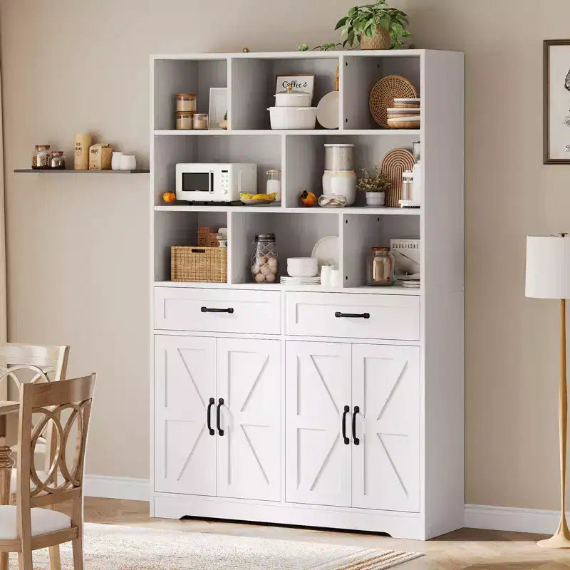 Bibliothèque haute de 71 po avec 2 tiroirs, étagère à livres en bois à 5 niveaux avec tablettes réglables, étagères de présentation ouvertes sur pied pour salon
