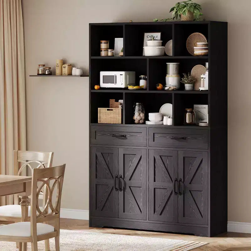 Bibliothèque haute de 71 po avec 2 tiroirs, étagère à livres en bois à 5 niveaux avec tablettes réglables, étagères de présentation ouvertes sur pied pour salon