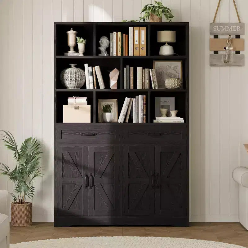 Bibliothèque haute de 71 po avec 2 tiroirs, étagère à livres en bois à 5 niveaux avec tablettes réglables, étagères de présentation ouvertes sur pied pour salon