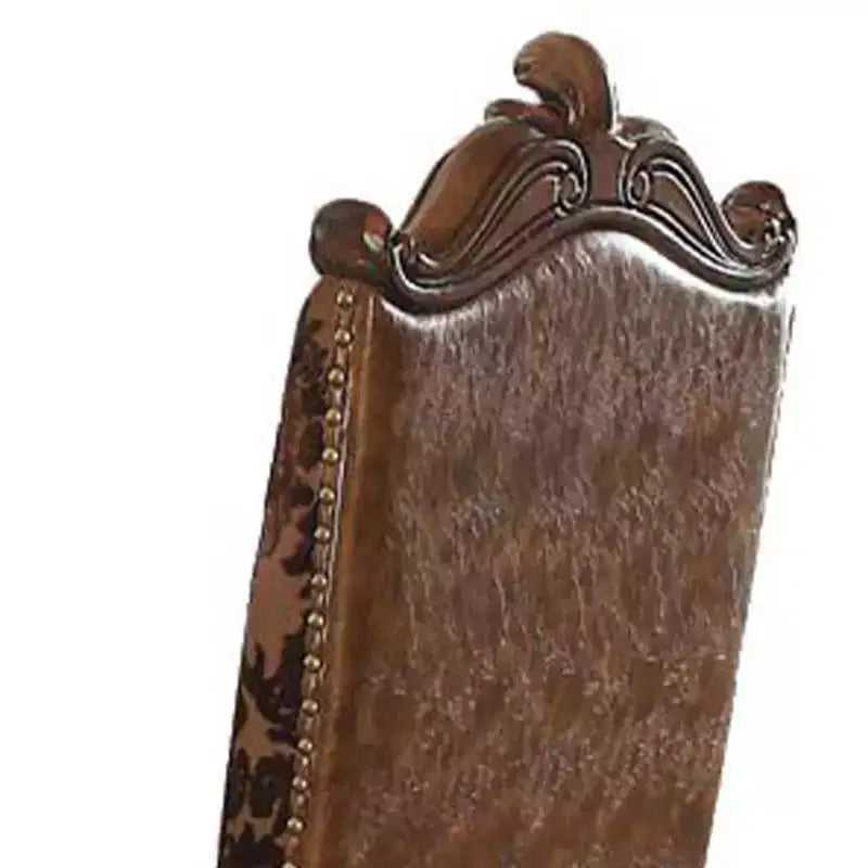 Chaise de salle à manger style Versailles 22", similicuir marron clair bicolore et finition chêne merisier