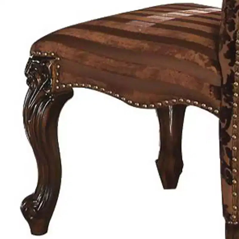 Chaise de salle à manger style Versailles 22", similicuir marron clair bicolore et finition chêne merisier