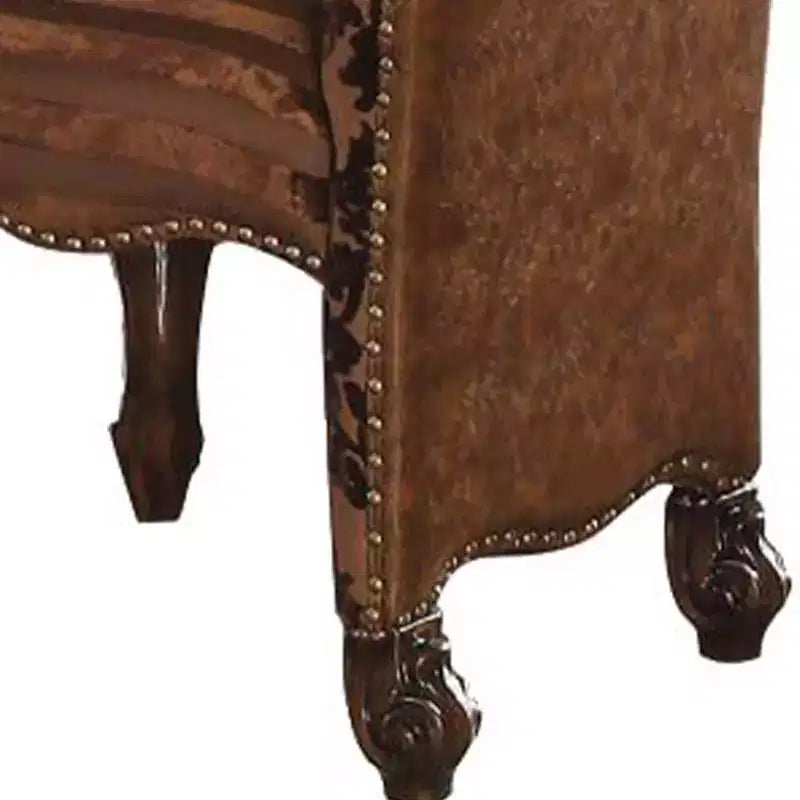 Chaise de salle à manger style Versailles 22", similicuir marron clair bicolore et finition chêne merisier