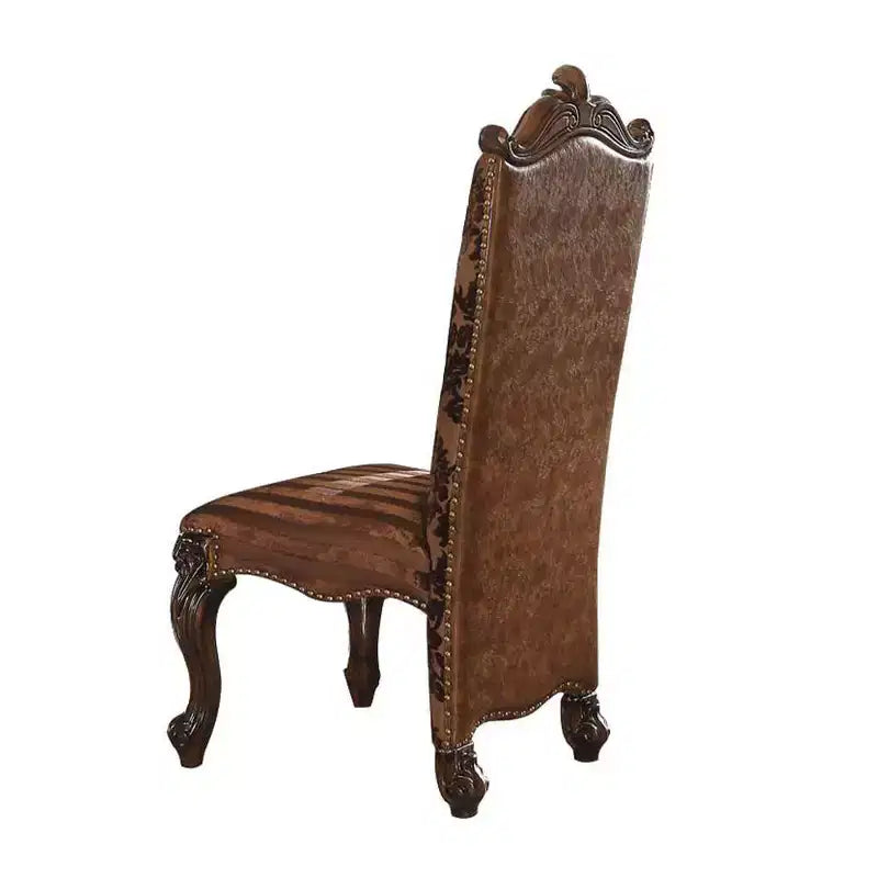 Chaise de salle à manger style Versailles 22", similicuir marron clair bicolore et finition chêne merisier