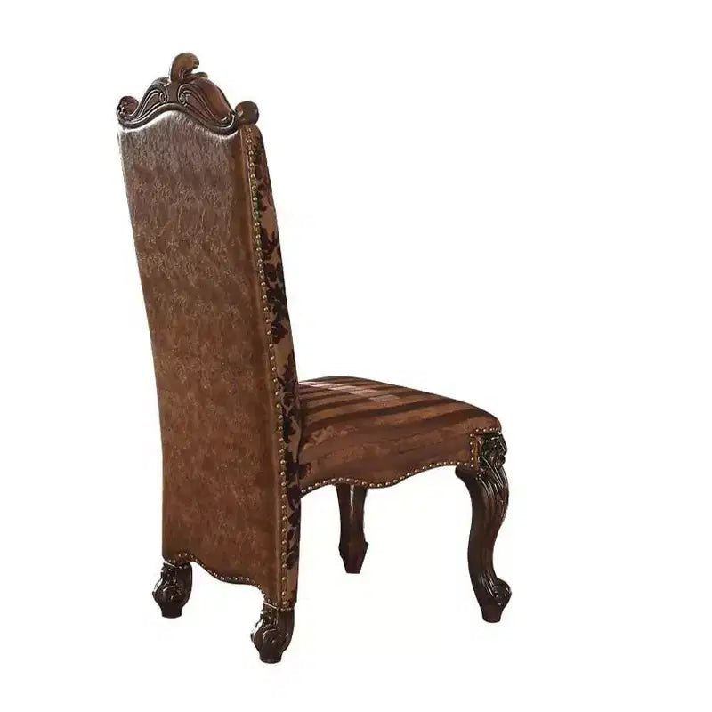 Chaise de salle à manger style Versailles 22", similicuir marron clair bicolore et finition chêne merisier