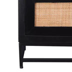 Commode à 3 tiroirs Gordon, Bois de manguier massif et cannage naturel, Pieds en métal noir, Style moderne de ferme