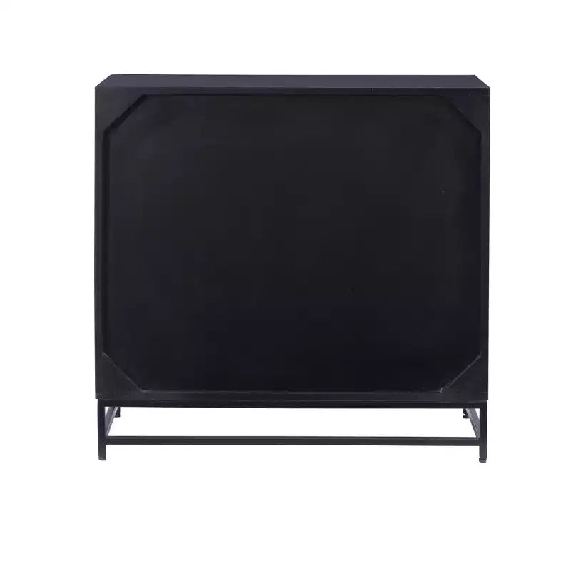Commode à 3 tiroirs Gordon, Bois de manguier massif et cannage naturel, Pieds en métal noir, Style moderne de ferme