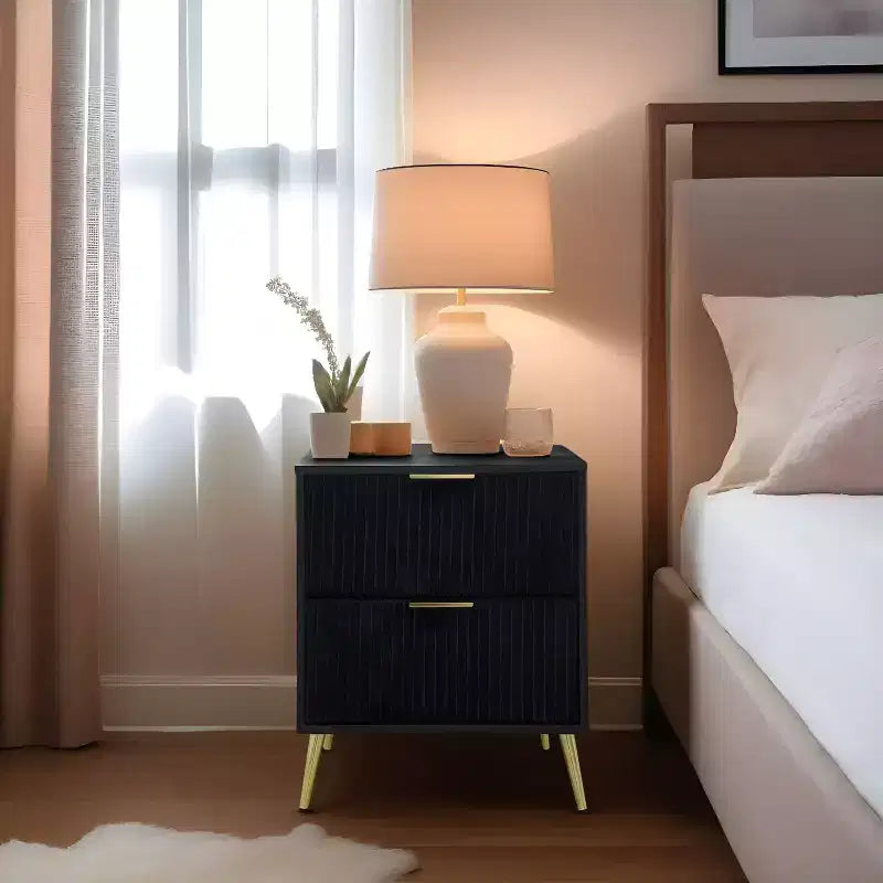 Table de chevet moderne Everett noire avec rangement