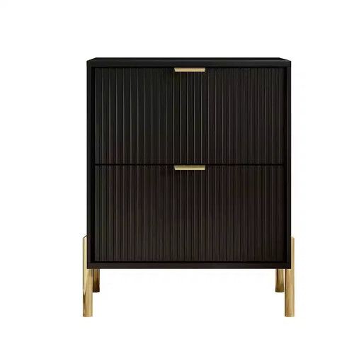 Festivo 2 Drawer Nightstand Black: Scandinavian Modern Style, MDF Construction, Includes Anti-Tip Hardware