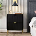 Table de chevet à 2 tiroirs noire, style scandinave moderne, MDF avec dispositif anti-basculement