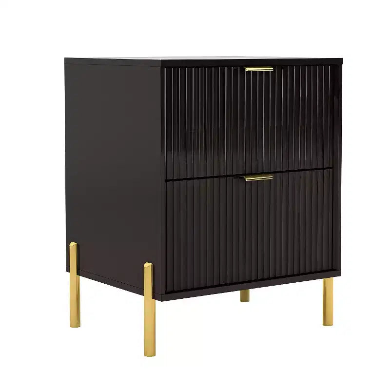 Table de chevet à 2 tiroirs noire, style scandinave moderne, MDF avec dispositif anti-basculement