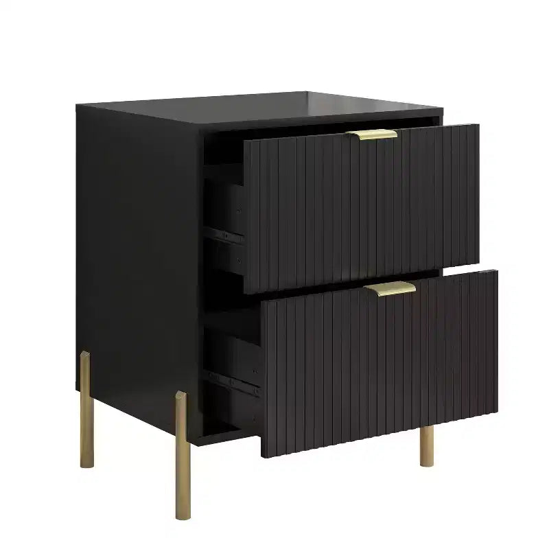 Table de chevet à 2 tiroirs noire, style scandinave moderne, MDF avec dispositif anti-basculement