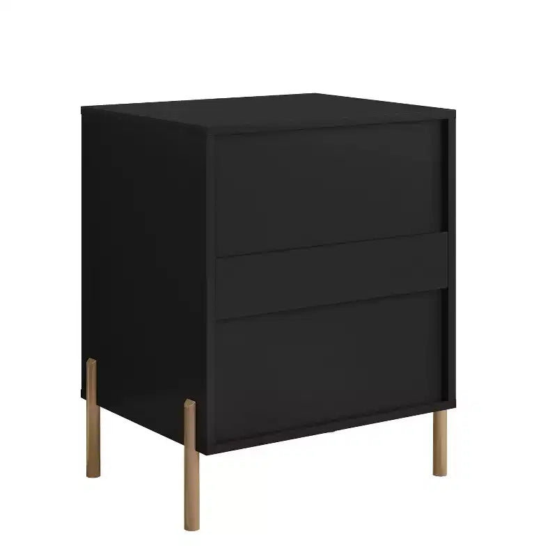 Table de chevet à 2 tiroirs noire, style scandinave moderne, MDF avec dispositif anti-basculement