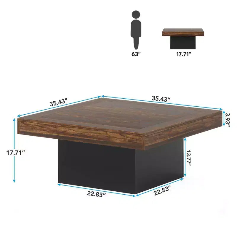 Table basse carrée en bois de style ferme avec éclairage LED, marron/noir