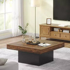 Table basse carrée en bois de style ferme avec éclairage LED, marron/noir